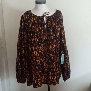 Fiery Orange & Black Printed Peasant Blouse - 100% Cotton